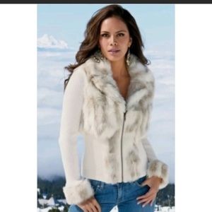 NEW - Boston Proper Faux Fur Zipped Cardigan Sweater